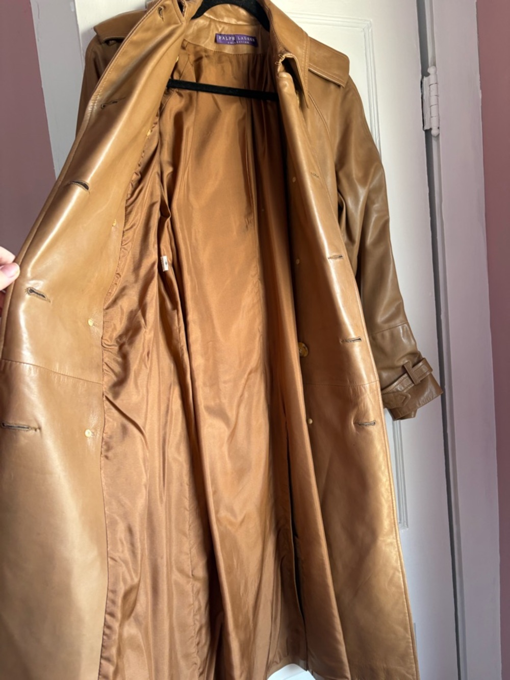 Vintage Ralph Lauren Purple Label Leather Trench Coat Archival Union Made in USA - Picture 7 of 10